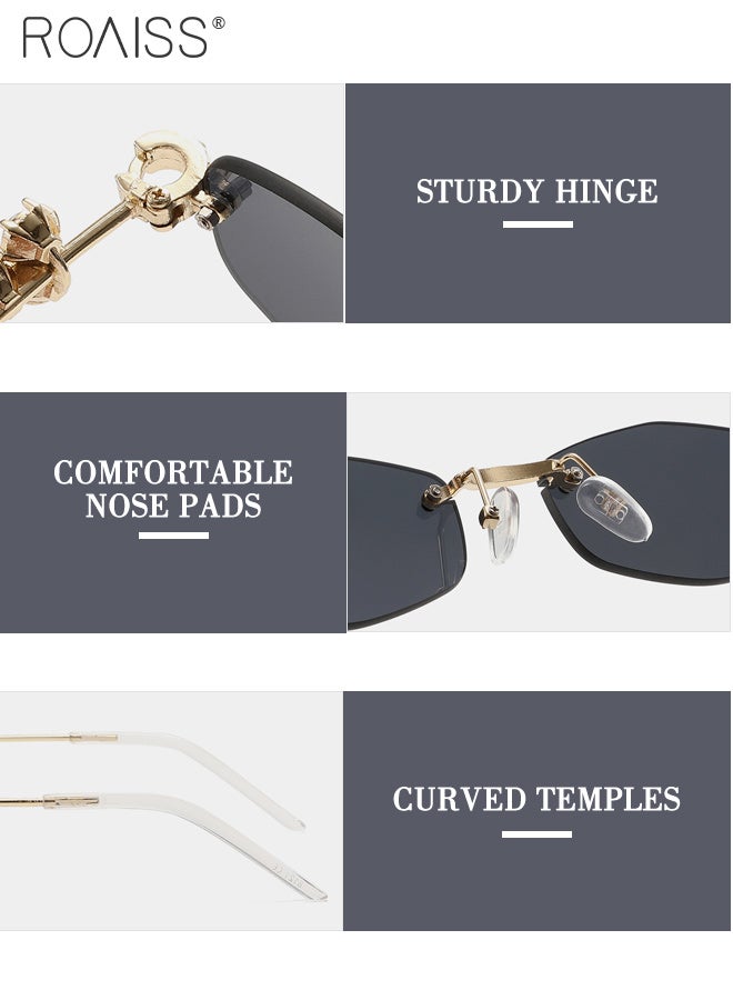 roaiss Women's Hexagonal Frameless Sunglasses, UV400 Protection, Stylish Anti-glare Sunglasses with Rhinestone Temples, Suitable for Shopping, Travel, Beach, and Parties - Image 3